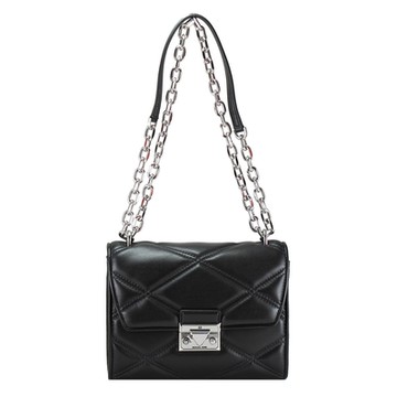 Michael Kors SERENA菱格紋金屬鍊帶美型斜背包(黑)