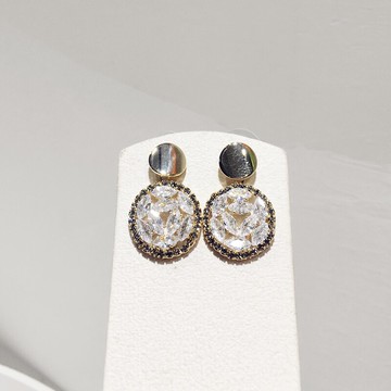 韓國風精致閃閃鑲鉆水鉆鏤空圓形耳釘大氣網紅高級感金屬耳墜飾品1入