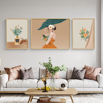 鉆石畫滿鉆客廳三聯畫輕奢風5d珠繡女孩小花十字繡新款繡帶框