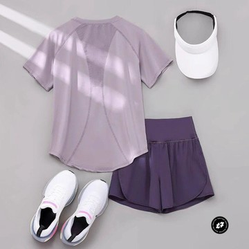 瑜伽服女跑步運動套裝夏季新款透氣短袖薄款晨跑顯瘦健身衣服女生夏季運動健身套裝 女生運動透氣瑜伽服 女生運動輕薄組合裝