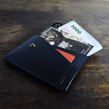 【鞹】手制 義大利協會認証植鞣革 黑色手縫多功能造型短夾/名片/