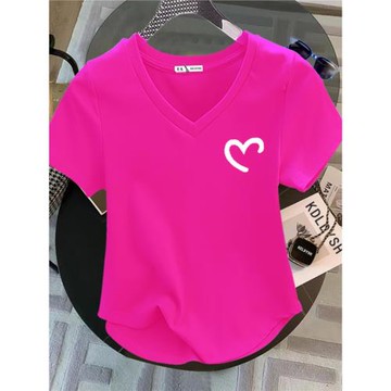 V領短袖t恤女2025夏季新款小個子純棉寬松不規則正肩短款上衣潮