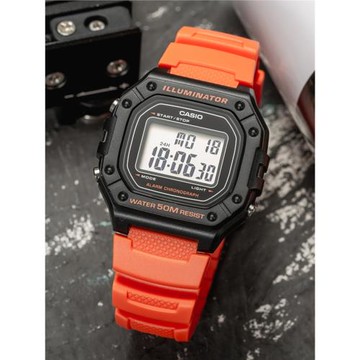 正品casio卡西歐小方塊手表運動石英方形防水學生電子表 W-218H