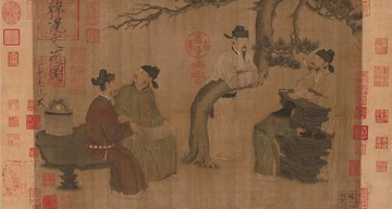 仿古畫名畫復制品五代周文矩琉璃堂人物38-71厘米人物畫國畫字畫