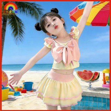 🍈夏季新款🍈女童泳裝 女童泳衣 女寶泳裝 女大童泳衣 保守泳衣女童全套分體泳衣裙式速幹立體蝴蝶結兒童花邊游泳衣女I7