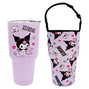 KUROMI 酷洛米 真空斷熱不鏽鋼 冰霸杯 附手提杯套 信封款  紫色  900ml  1個