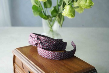 古董領帶改製手工髮箍-Hermès月牙彎印花-梅果紅-蝴蝶結/窄