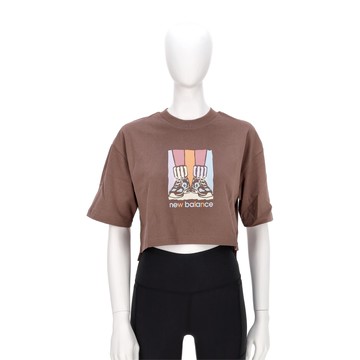 New Balance 女款 棕色 NB 漸層 印花 圖案 短版T 上衣 休閒 短袖 WT53904EAS