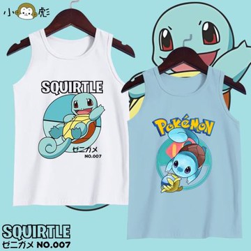 杰尼龜精靈寶可夢口袋妖怪聯名純棉背心男女兒童裝學生無袖t恤衫