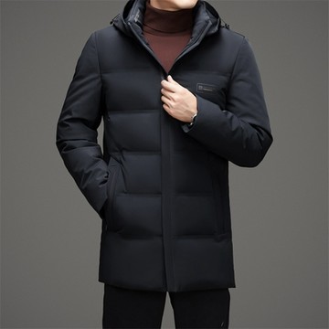 [巴黎精品] 真羽絨90%白鴨絨羽絨外套羽絨衣夾克-連帽中長款保暖修身男外套2色a1is140