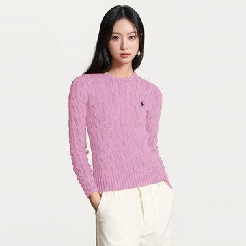 Polo Ralph Lauren RL 熱銷圓領小馬麻花毛衣 上衣-粉色