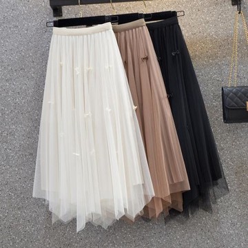 大碼女裝高腰半身裙2026年春季新款胖MM中長款設計感蝴蝶結網紗裙