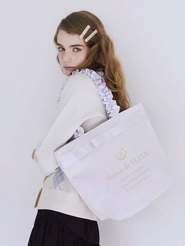 品牌標誌燙金荷葉摺邊手提袋【M】(08001386500) - Maison de FLEUR