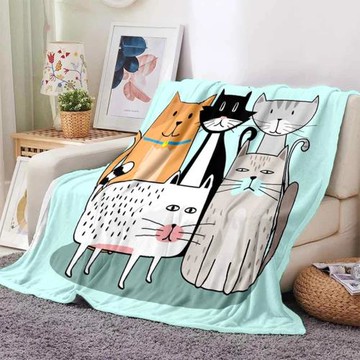 卡通可愛貓咪毛毯超軟抱毯便攜式蓋毯旅行毯野餐毯跨境亞馬遜直銷