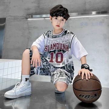 💖臺灣-熱賣💖男童夏裝套裝2026新款夏季兒童中大童運動薄款短袖籃球服球衣3er4