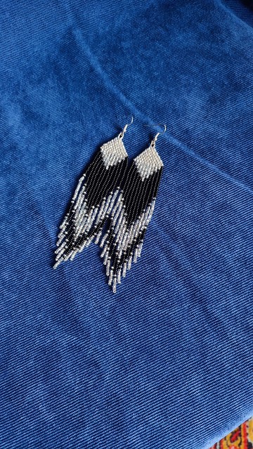 黑色長串珠耳環  漸層色流蘇耳環   閃亮肩罩