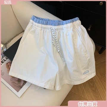 限時特價💕2026新款韓版鬆弛感白色褲子小個子抽繩寬鬆慵懶風休閒運動短褲女