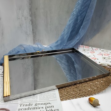 TRIARROW 三箭牌 304不鏽鋼糖盤 附木壓條 厚度 1mm  大(32 x 55 x 1.5cm)  1個