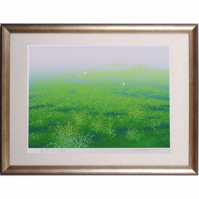 蝶 絵画 草原 野原 風景画 絵 シルクスクリーン 版画 池上壮豊 「萌草-5」 額付き