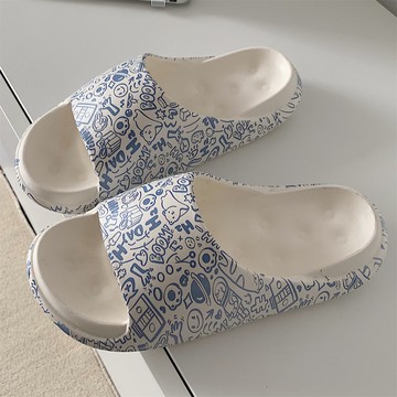 女夏季新款創意居家防滑防臭厚底拖鞋學生時尚個性街頭風涂鴉涼拖