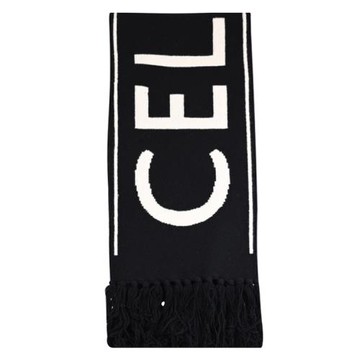 CELINE 品牌LOGO羊毛混羊絨流蘇邊保暖長圍巾/披肩.黑白