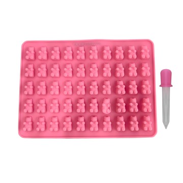 TRIARROW 三箭牌 50連小熊軟糖模 食品級矽膠材質 可耐溫至220°C 含滴管  粉色  1組