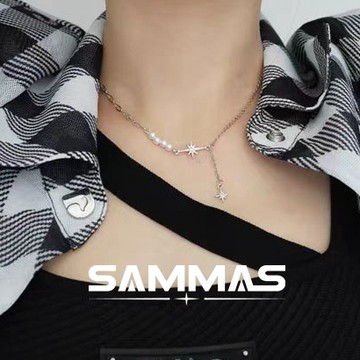 SAMMAS🔥限時下殺新款珍珠六芒星細款ins小眾設計嘻哈拼接項鍊個性潮流飾品穿搭配件