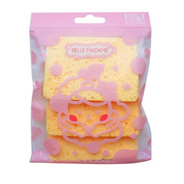 BELLE MADAME 貝麗瑪丹 木漿方形洗臉海綿 3入 100%天然木漿  黃色  1包