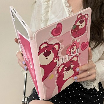 愛心小熊 帶筆槽 iPad 保護套 適用於 iPad 10 Air 6 5 Pro 11 Mini 6 保護殼 旋轉皮套