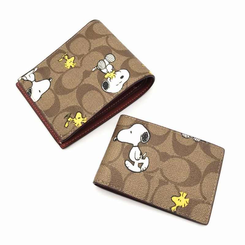 COACH コーチ COACH X PEANUTS 3-IN-1 ウォレット・シグネチャー・スヌーピー ウッドストック 二つ折り財布 カーキ/ブラウン/マルチ CE714 QBE7V アウトレット品 ユニセックス【未使用】【買取品】