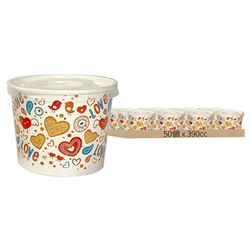 免洗紙碗/紙湯杯/湯碗 附蓋 390cc  50個  50枚