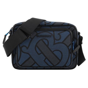 BURBERRY 巴寶莉   字母圖騰帆布斜背相機包(海軍藍)小款