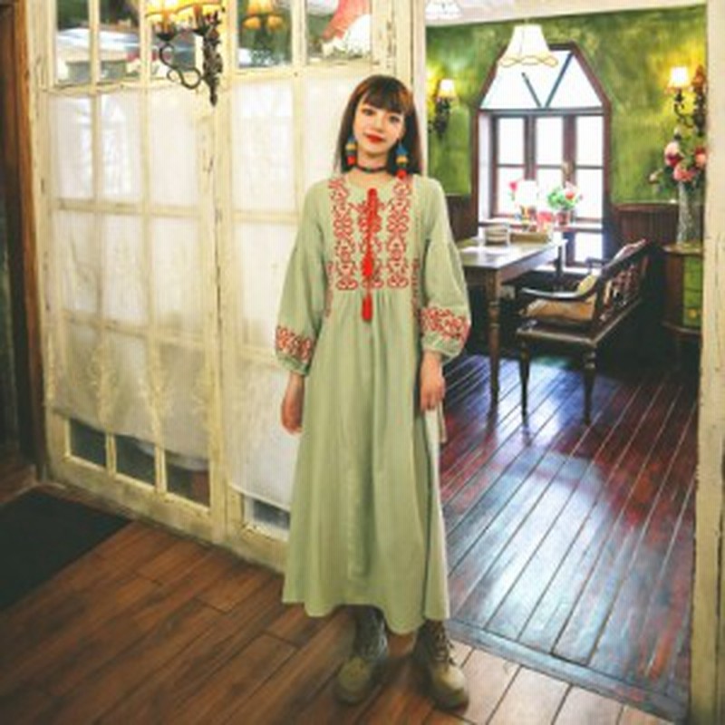 刺繍ワンピース ロングワンピース レディース エスニック パフスリーブ リゾートワンピ ドレス ファッション リボン ゆったり お出かけ 通販 Lineポイント最大1 0 Get Lineショッピング