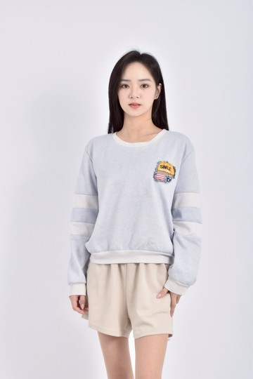 (M) 圓領內刷毛藍色長袖上衣