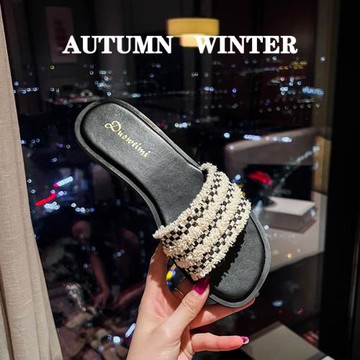 氣質小香風平底涼拖鞋女夏外穿夏天女士外出海邊沙灘配裙子一字拖