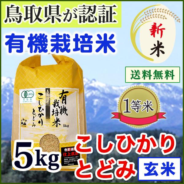 新米 有機栽培米 jas こしひかり 玄米 鳥取県認証 JAS  とどみ 5kg 令和5年産