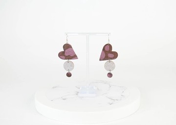 可愛的閃亮紫豹紋真皮環保皮革耳環