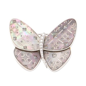 Van Cleef & Arpels 梵克雅寶 Papillon 胸針 18K白金 鑽石 黑蝶貝 【二手名牌BRAND OFF】