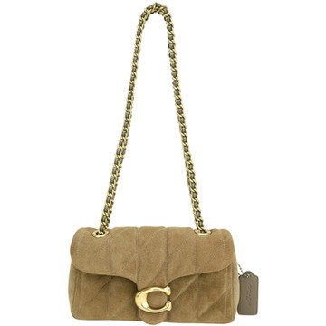 COACH Tabby 20 麂皮衍縫鍊帶肩背包(土黃色)