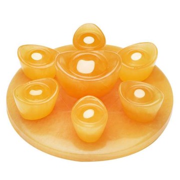 永韻 天然米黃玉球七星陣葫蘆元寶七星陣盤擺件 家居辦公風水擺飾