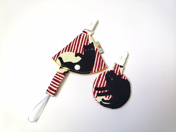 圓形平安袋 奶嘴夾 奶嘴收納袋 組合 黑貓