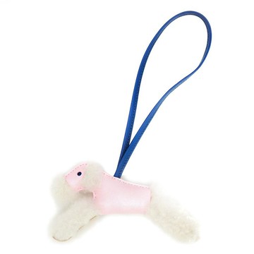 Hermes Budy Charm 小羊皮獵狐㹴造型吊飾(粉白藍)