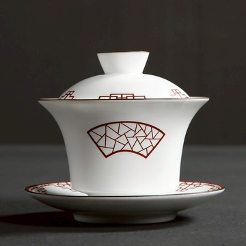 陶瓷蓋碗 茶具茶杯 大號泡茶碗功夫三才碗 白陶套裝 復古手工蓋碗