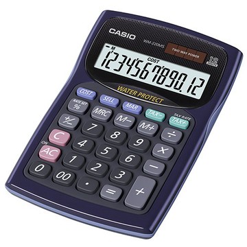 casiowm-220ms-bu 12位數 大型顯示幕 稅率計算 防水防塵計算機