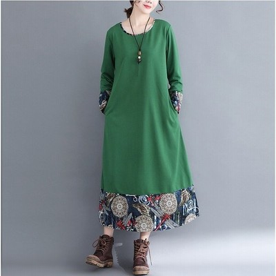 シンプルワンピース ロング 綿麻混 無地 レディース 長袖 大きいサイズ チュニック 体型カバー 秋 冬 通販 Lineポイント最大get Lineショッピング