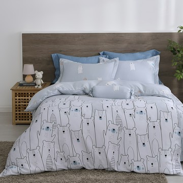 Cozy inn 加大100%萊賽爾天絲被套床包4件組  被套 + 床包 + 枕套組  床包186 x 180cm + 被套210 x 180cm + 枕套75 x 48cm 2個  萌熊假期