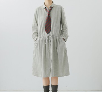 【混色燈芯絨】法式復古/襯衫式連衣裙