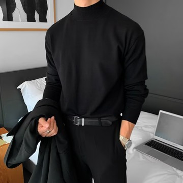 5色純色打底衫男 半高領德絨休閑打底衫 保暖打底衫 加絨長袖t恤男 美式型男T恤男 寬松百搭打底衫男 大碼打底衫