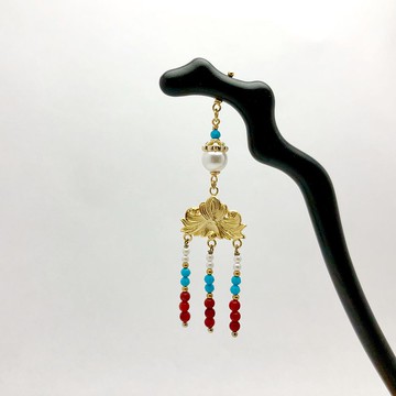 【若桑】【敦煌】飛天。珍珠/綠松石/蓮花。古典木簪