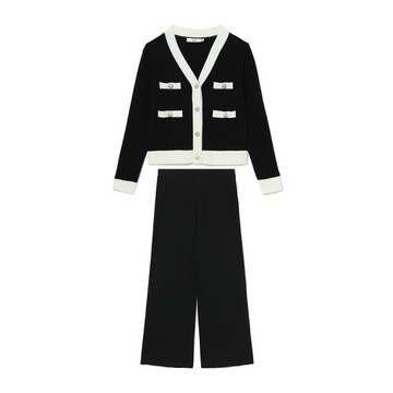 兩件套女秋冬精致時尚名媛小香風針織開衫休閑褲套裝3176